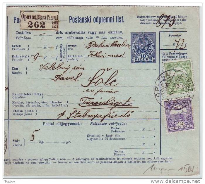 JUGOSLAVIA - HUNGARY - PAKET KART - STARA PAZOVA - 1913 - Posta Aerea
