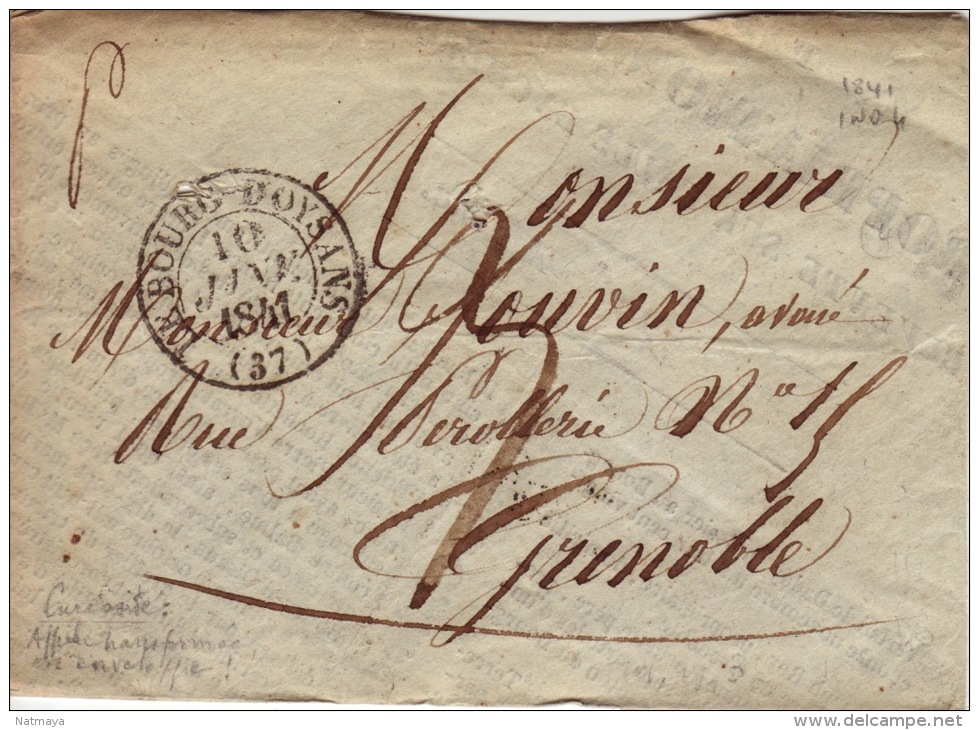 ISERE - Le Bourg D´Oysans - Enveloppe  -CAD Type 13-TM3 N - 1841 - 1801-1848: Precursors XIX