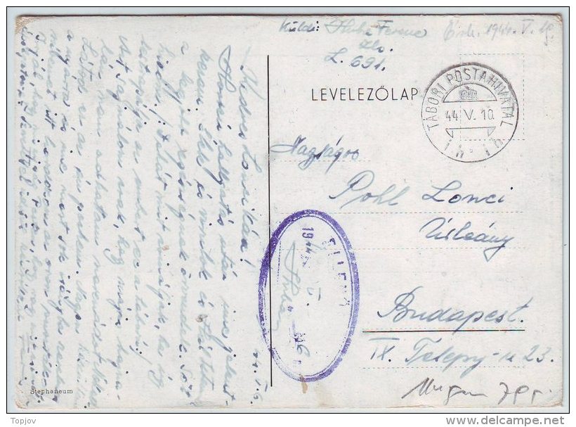 HUNGARY - MAGYAR  - TABORI POSTALHIVATAL  691 - 1944 - Lettres & Documents