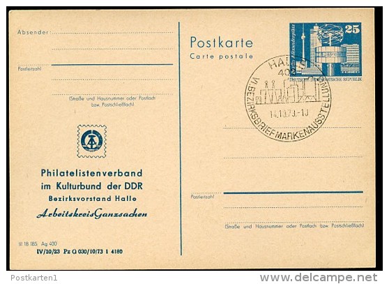 DDR P80-1-73 C1 Postkarte PRIVATER ZUDRUCK Arbeitskreis Ganzsachen Sost. 1973 - Cartes Postales Privées - Oblitérées