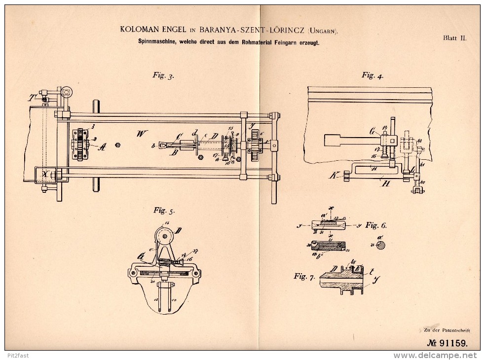 Original Patentschrift - Koloman Engel In Szentlörinc / Baranya , 1896 , Spinnmaschine Für Feingarn , Spinnerei !!! - Macchine