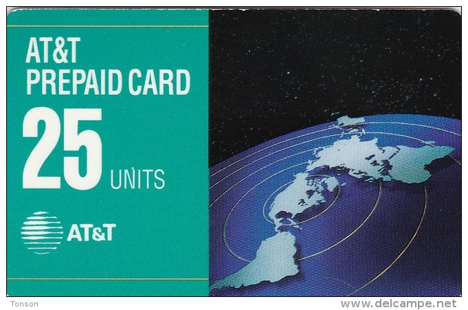 United States, ATT-178, 25 UnitsAT&T, 1993 PrePaid Card, Flat Map Of Continents, 2 Scans. - AT&T