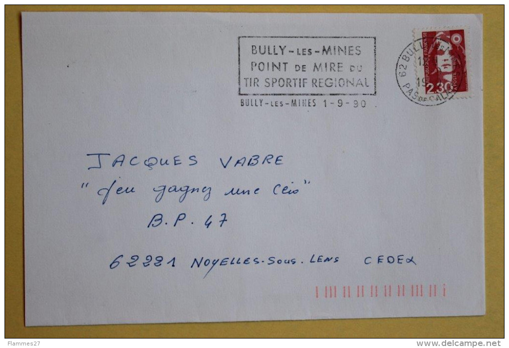 62 Pas De Calais - Flamme 1990 - BULLY LES MINES - Point De Mire Du Tir Sportif Régional - Mechanical Postmarks (Advertisement)