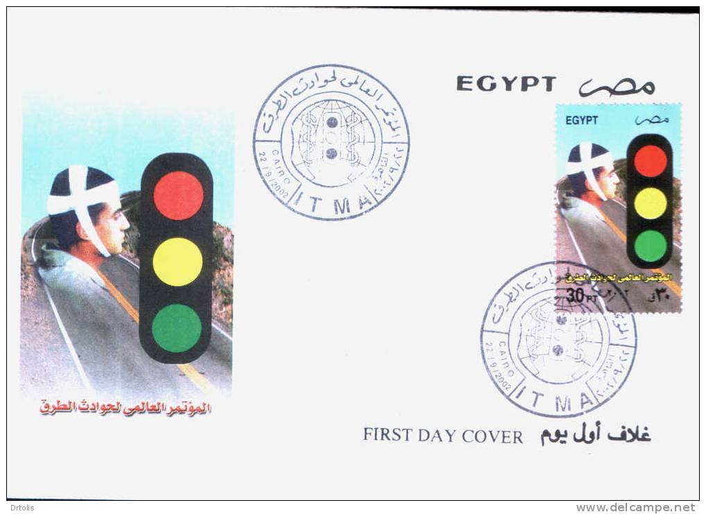 EGYPT / 2002 / MEDICINE / HEAD INJURY / BANDAGE / TRAFFIC LIGHTS / ROAD SAFETY CONFERENCE / ITMA / FDC - Lettres & Documents