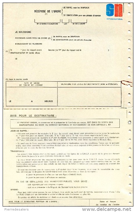 Militaria VP - Ordre De Rappel Et De Convocation - Rappel Sous Les Drapeaux Ou Période D´exercice - Service National - Documents