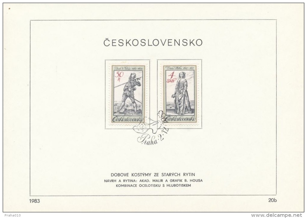 Czechoslovakia / First Day Sheet (1983/20b) Praha: Costumes On Old Engravings - Jacob De Gheyn, Vaclav Hollar - Grabados