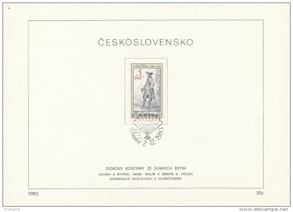 Czechoslovakia / First Day Sheet (1983/20c) Praha: Costumes On Old Engravings - Antoine Watteau - Grabados