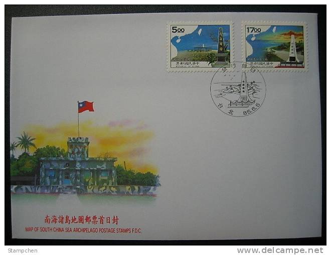 FDC 1996 Map Of South China Sea Stamps Pratas Itu Aba Island - Inseln