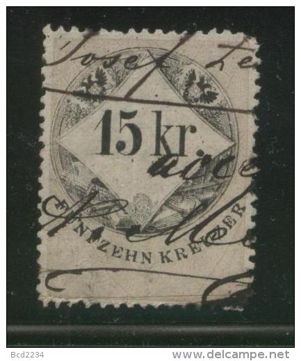 AUSTRIA 1866 REVENUE 15KR STRAW-YELLOW PAPER  NO WMK PERF 12.00 X 12,00 BAREFOOT 138A (B) - Revenue Stamps