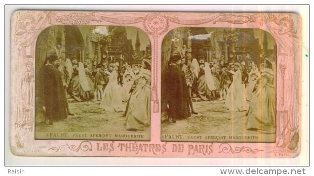 Photo Carte Stéréoscopique Ancienne Les Théâtres De Paris FAUST Aperçoit MARGUERITE BK Paris état D'usage - Photos Stéréoscopiques