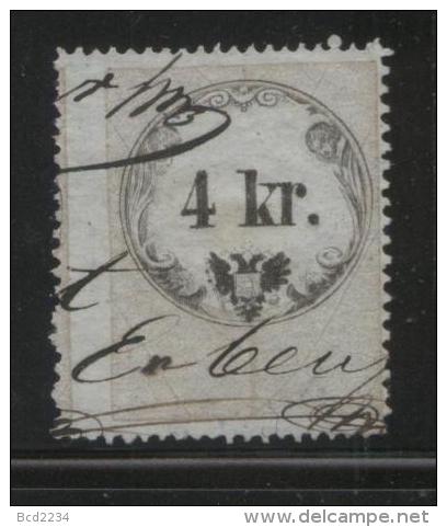 AUSTRIA 1860 REVENUE 4KR BLUISH PAPER  NO WMK PERF 15.00 X 13.75 BAREFOOT 060 - Revenue Stamps