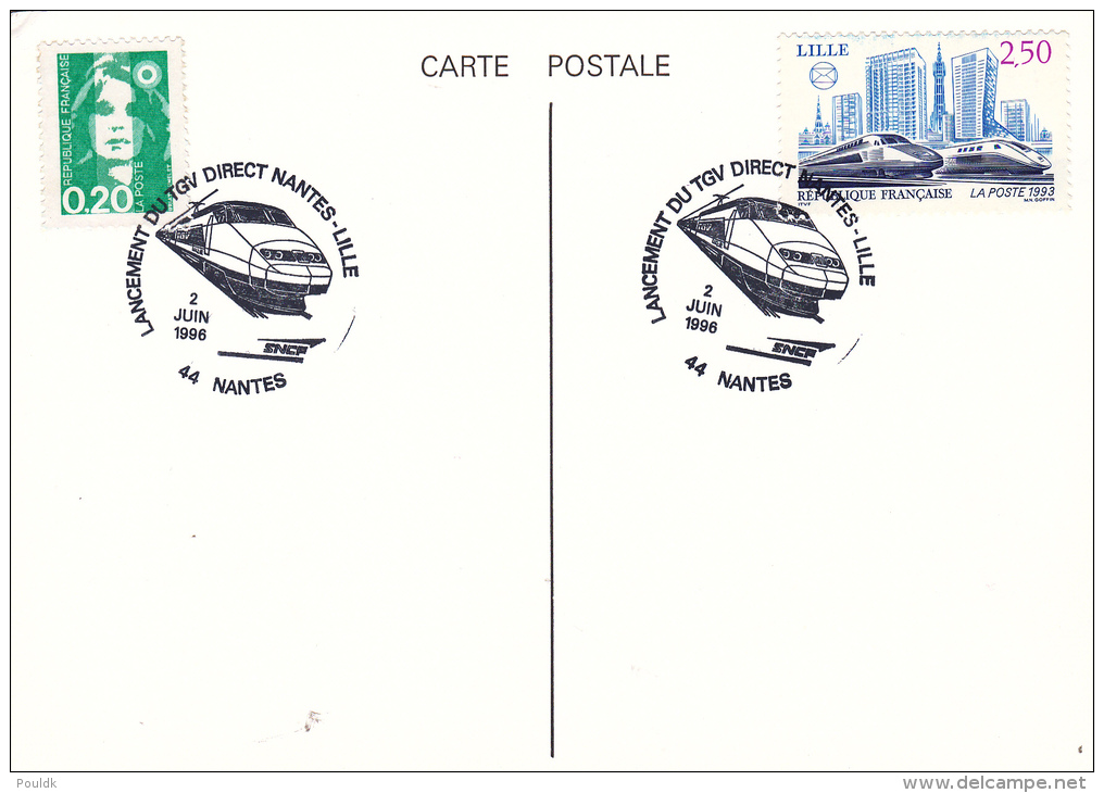 Railroad - Train Cover: France 1996 Nantes TGV Nantes-Lille - Train In Cachet (G60-28) - Eisenbahnen