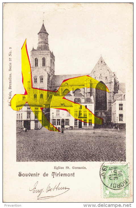 Souvenir De TIRLEMONT - Eglise Saint Germain - Avec Café De La Paix à L'avant Plan - Tienen