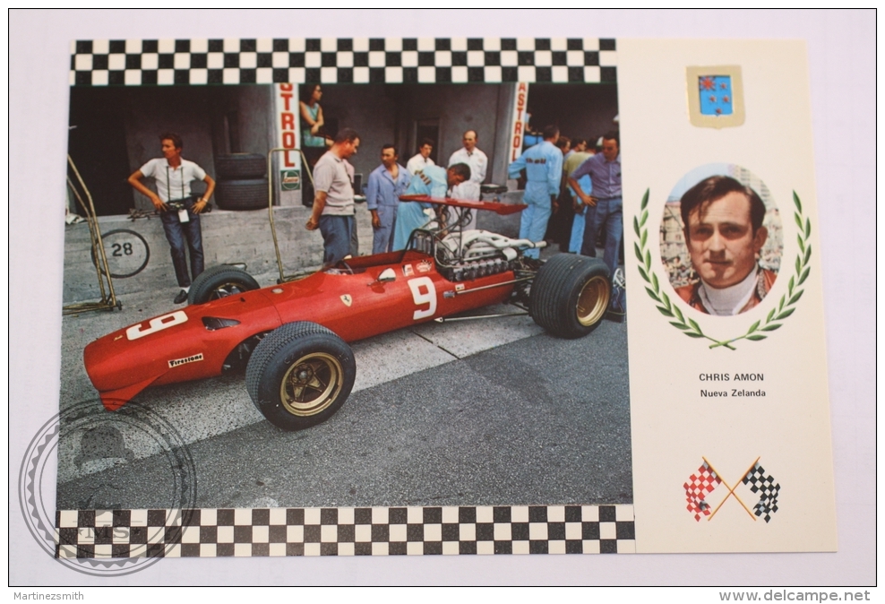 Motorsport Grand Prix Postcard - New Zealand Pilot Chris Amon- Car: Ferrari  F1, Engine Ferrari V12 415 HP - Grand Prix / F1