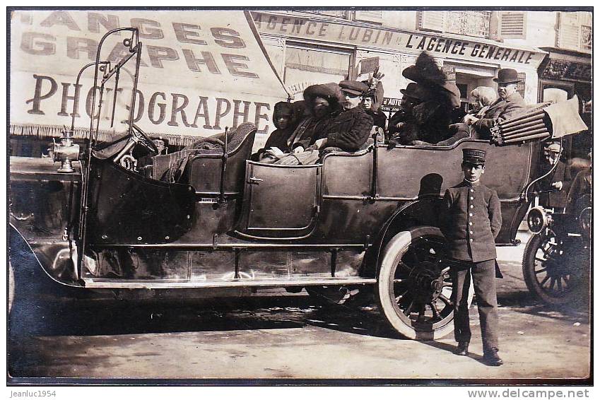 NICE CARTE PHOTO AGENGE LUBIN DEVANT LE PHOTOGRAPHE VOITURE CHARLES BLERY Tirage D Apres Plaque Photo - Autres & Non Classés