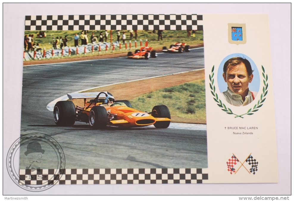 Motorsport Grand Prix Postcard - New Zealand Pilot Denis Hulme - Car: MAc Laren F1, Engine Ford V8, 420 HP - Grand Prix / F1