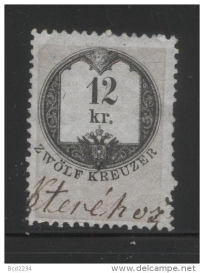 AUSTRIA 1866 REVENUE 12KR ON THIN GREY PAPER WITH BLUISH TINGE NO WMK PERF 12.00 X 12.00 BAREFOOT 121 (A) - Fiscaux