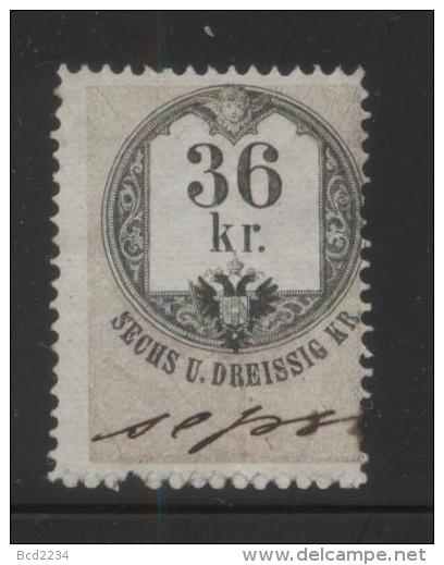 AUSTRIA 1866 REVENUE 36KR ON THIN GREY PAPER WITH BLUISH TINGE NO WMK PERF 12.00 X 12.00 BAREFOOT 124 (B) - Revenue Stamps