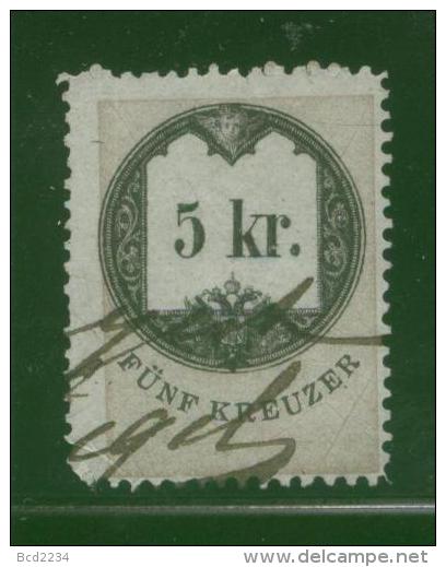 AUSTRIA 1866 REVENUE 5KR ON THIN WHITE PAPER NO WMK PERF 12.00 X 12.00 BAREFOOT 134(A) - Fiscale Zegels