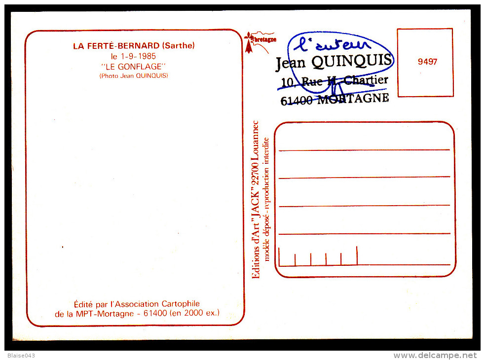 CPM 72 - LA FERTE BERNARD - Championnat De Montgolfière - Le Gonflage - Carte Signée - La Ferte Bernard