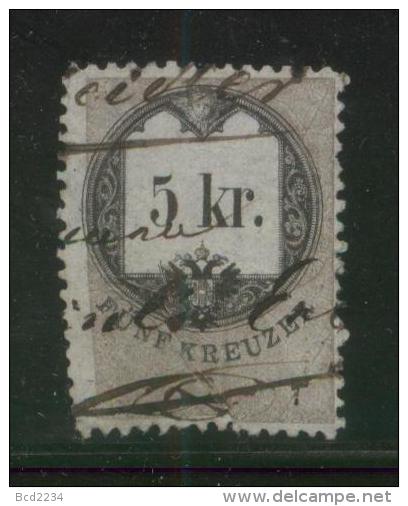 AUSTRIA 1866 REVENUE 5KR ON THIN GREY PAPER WITH BLUISH TINGE NO WMK PERF 12.00 X 12.00 BAREFOOT 118 (B) - Revenue Stamps