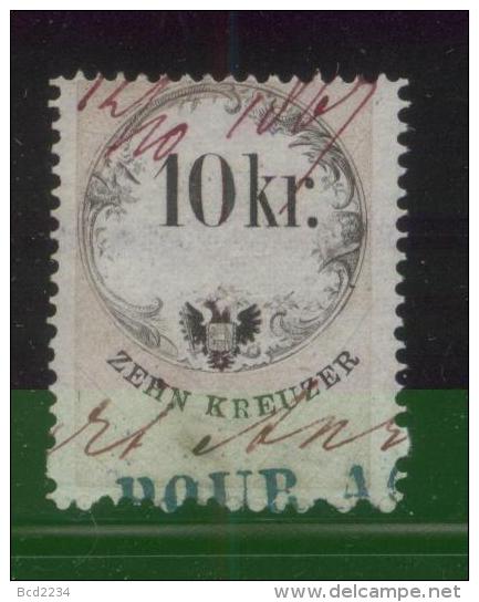 AUSTRIA 1866 REVENUE 10KR ON THIN WHITE PAPER NO WMK PERF 12.00 X 12.00 BAREFOOT 136 (A) - Steuermarken