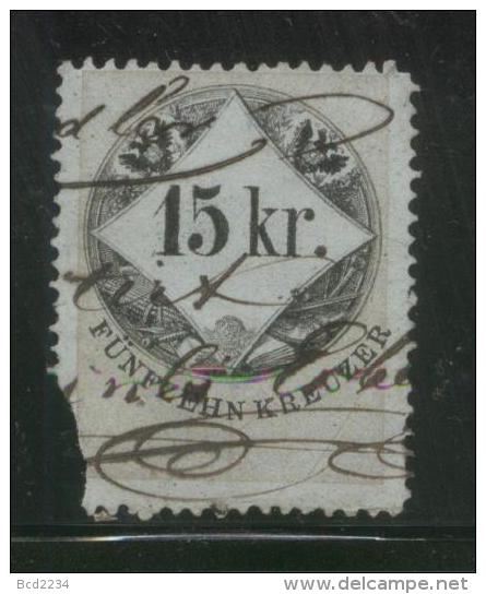 AUSTRIA 1866 REVENUE 15KR ON THICKER BLUE PAPER NO WMK PERF 12.00 X 12.00 BAREFOOT 122 (A) - Revenue Stamps