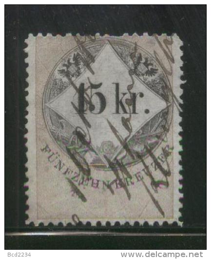 AUSTRIA 1866 REVENUE 15KR ON THIN GREY PAPER WITH BLUISH TINGE NO WMK PERF 12.00 X 12.00 BAREFOOT 122(A) - Steuermarken