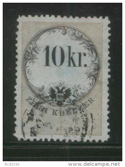 AUSTRIA 1866 REVENUE 10KR ON THIN GREY PAPER WITH BLUISH TINGE NO WMK PERF 12.00 X 12.00 BAREFOOT 120(B) - Revenue Stamps