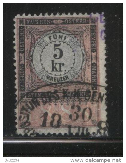 AUSTRIA ALLEGORIES 1888 5KR REVENUE BLACK & ROSE PERF 12.50 X 11.75 BAREFOOT 354 - Revenue Stamps