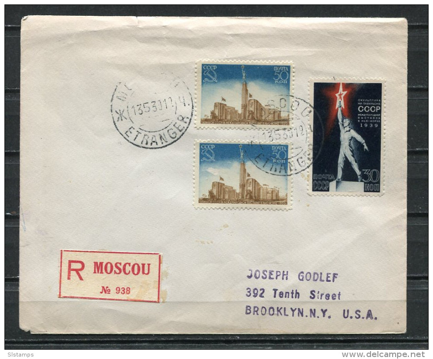 Russia 1939 Registered Cover Moscow New York USA Sc 14,15X2 - Brieven En Documenten