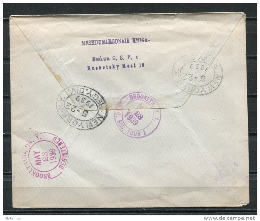 Russia 1939 Registered Cover Moscow New York USA Sc 14,15X2 - Covers & Documents