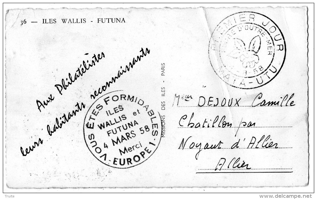 WALLIS ET FUTUNA CARTE PREMIER JOUR MATA-UTU RARE - Wallis Et Futuna