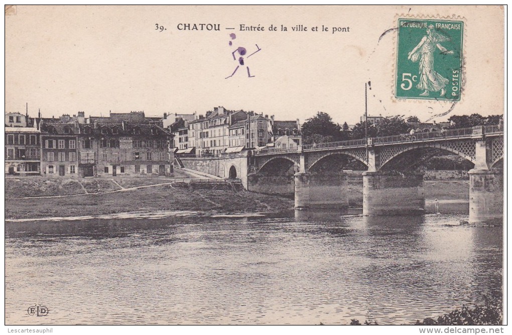 Chatou Entree De La Ville Et Le Pont 1912 - Chatou