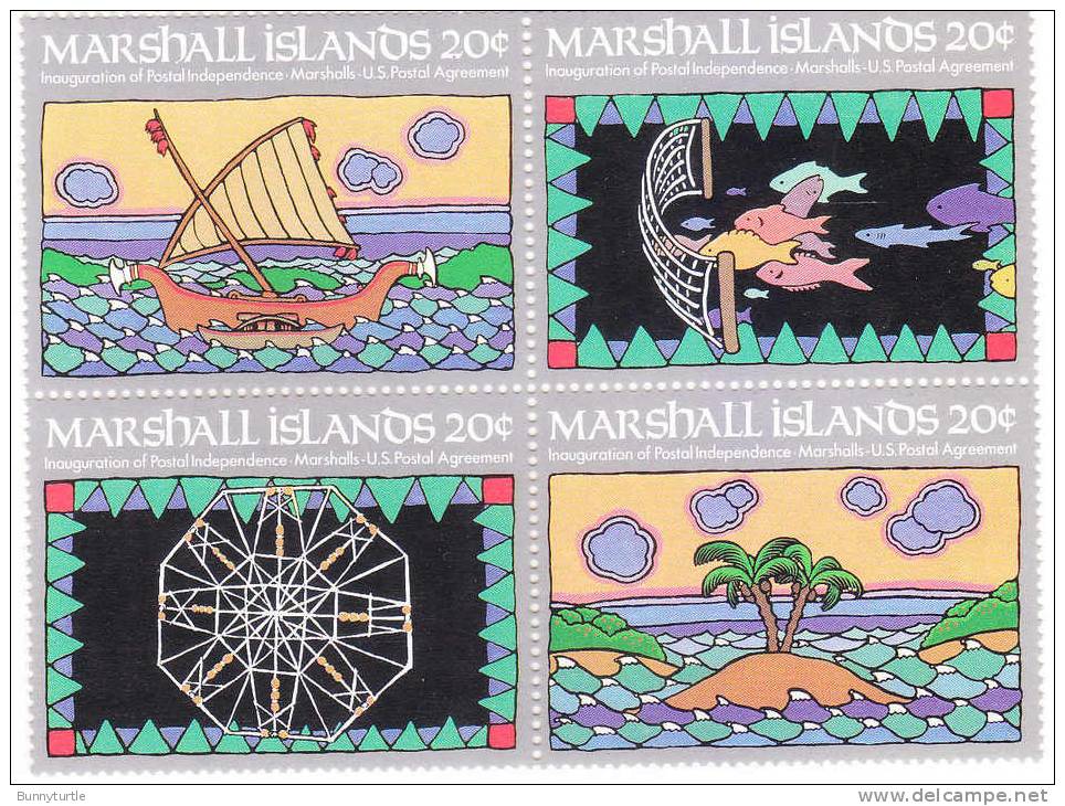 Marshall Islands 1984 Inauguration Of Postal Service Ship Canoe Navigational Chart MNH - Marshall Islands