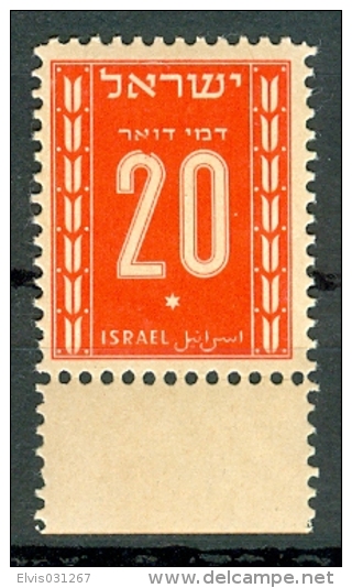 Israel - 1949, Michel/Philex No. : 6, - ERROR "Broken 2" Portomarken - Full Tab - GUM DIST. - Imperforates, Proofs & Errors