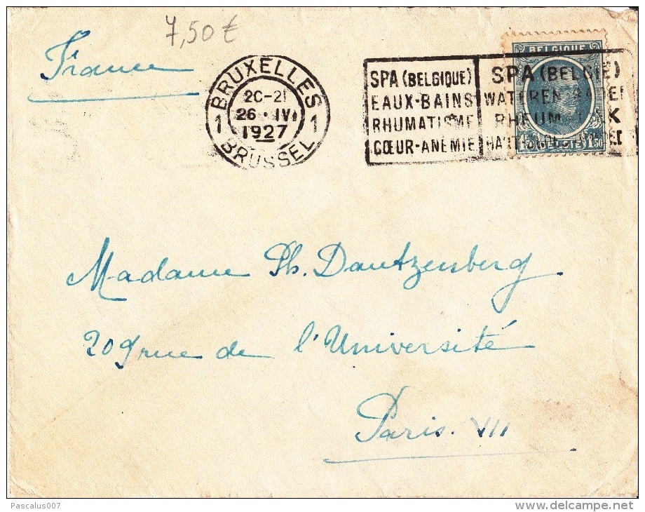 A27 - Enveloppe De 1927 Avec Flamme Spa - Cob 207 - Other & Unclassified