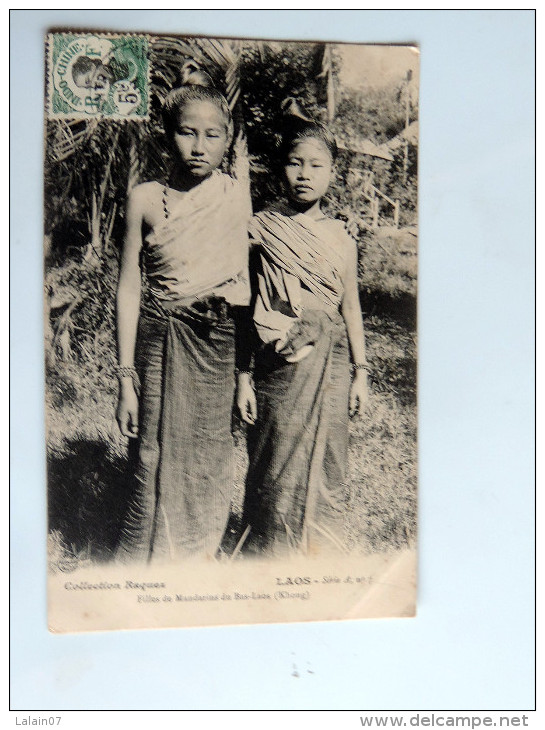 Carte Postale Ancienne : LAOS : Filles De Mandarins Du Bas Laos , Khong , Timbre - Laos