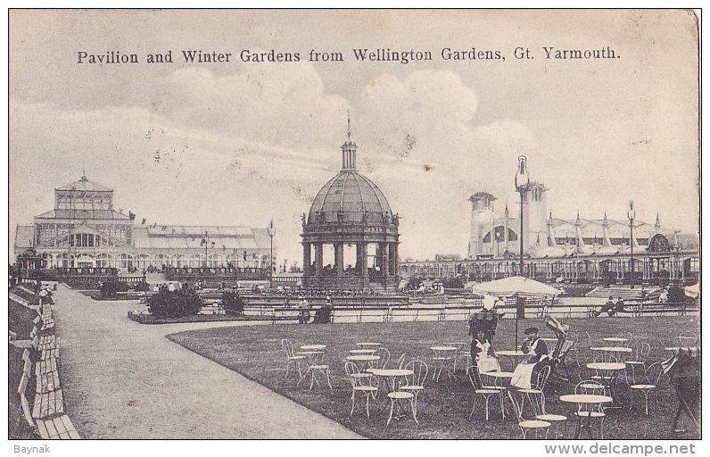 GREAT YARMOUTH  ---   PAVILION  AND WINTER GARDENS FROM WELLINGTON GARDENS  --  1910 - Great Yarmouth