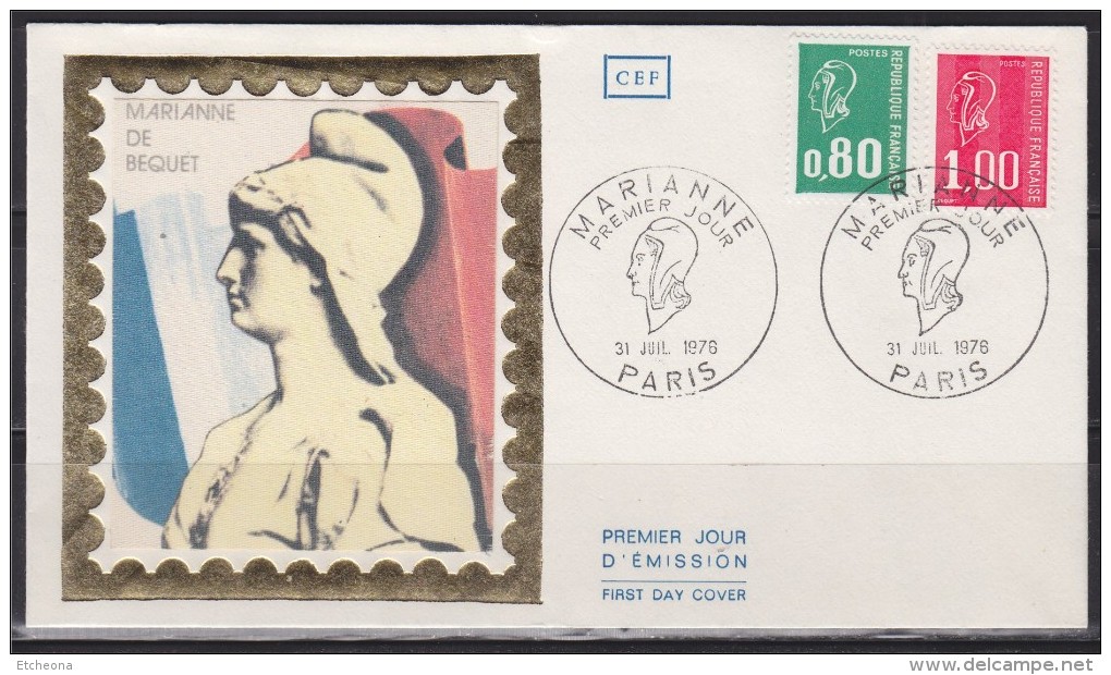 = Marianne De Béquet Premier Jour 31 07 1976 Paris Enveloppe 2 Valeurs 1891 Et 1892 - 1971-1976 Maríanne De Béquet