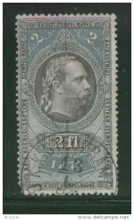 AUSTRIA 1877  EMPEROR FRANZ-JOZEF 2FL GREEN & BLACK REVENUE PERF 12.25 X 12.00 BAREFOOT 227 - Steuermarken