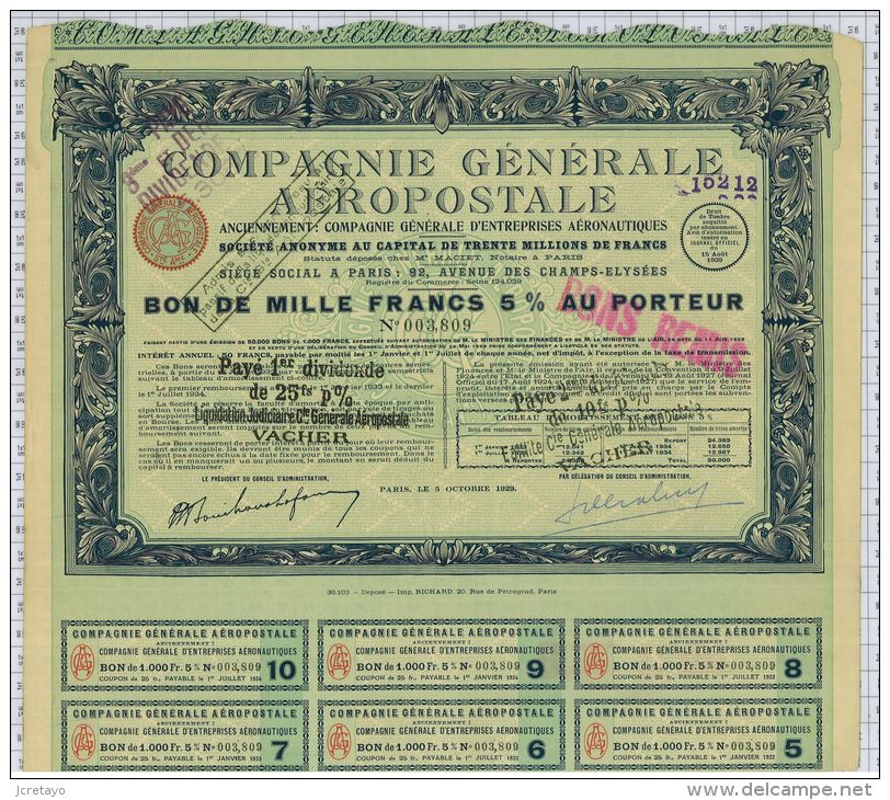 Cie Générale Aeropostale, Avenue Des Champs Elysees - Aviación