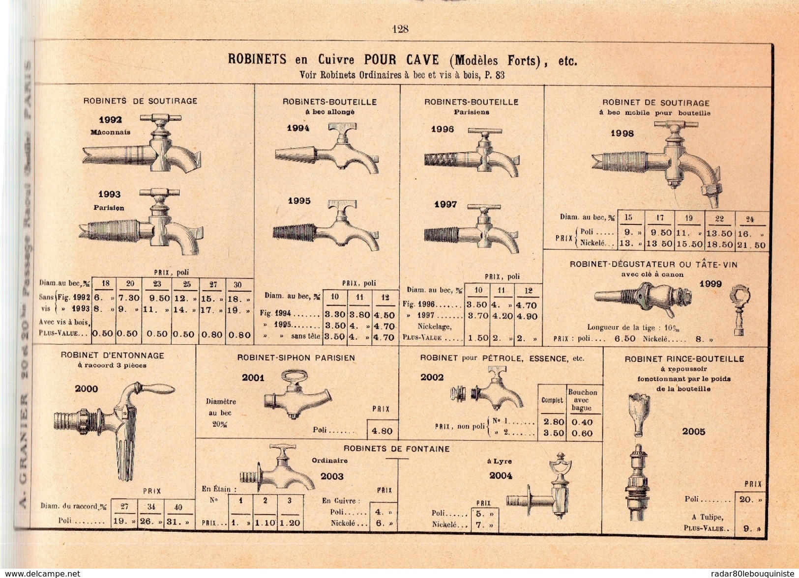 Manufacture De Robinetterie & D´appareils Pour Le Bâtiment.A.GRANIER.134 Pages.tarif Album 1899. - Bricolage / Technique