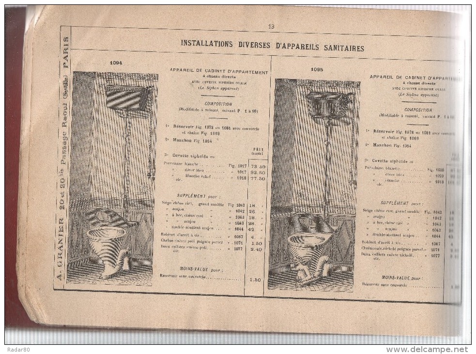 Manufacture De Robinetterie & D´appareils Pour Le Bâtiment.A.GRANIER.134 Pages.tarif Album 1899. - Bricolage / Technique