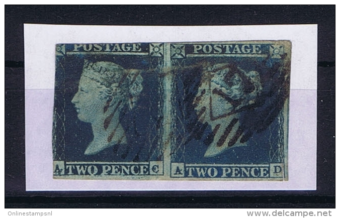 Great Britain SG  14   Yv Nr 4, Used Pair  Watermark Inverted  CV UKP 1700 Small Tear At Right Side (see Reverse Scan) - Gebruikt