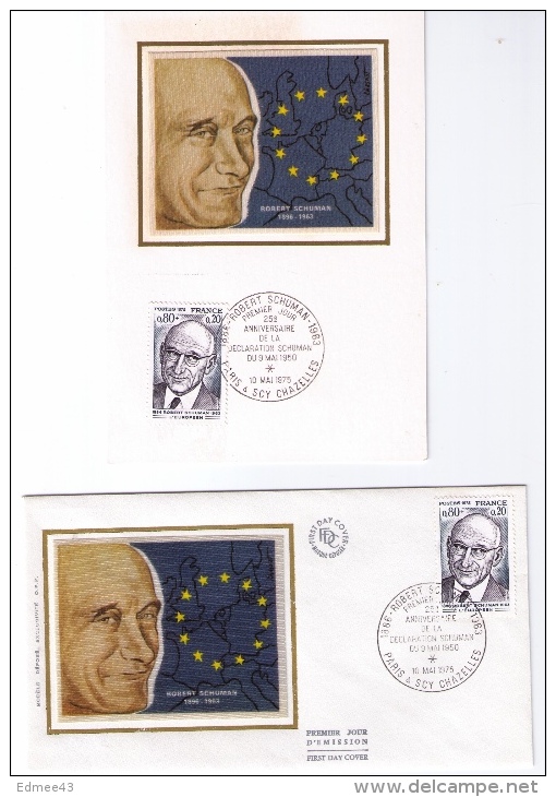 2 Documents Philatéliques Premier Jour, Robert Schuman (1896-1963), « L'Européen », 1975 - EU-Organe