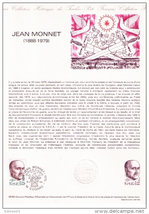 Lot De 3 Documents Philatéliques Premier Jour, Jean Monnet (1888-1979), Europe, Traité De Rome, 1980 - European Community