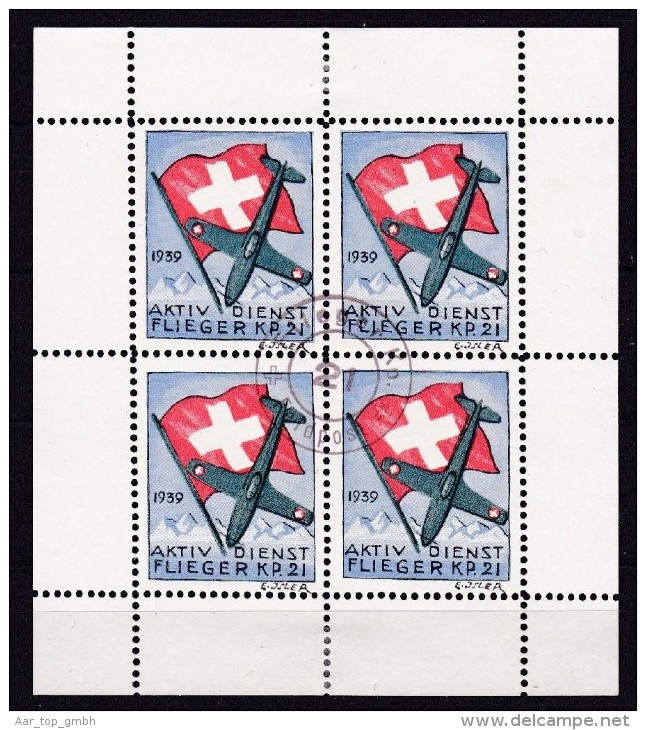 Schweiz Soldatenmarken 1939 Flieger K.P. 21 Block Gestempelt - Vignetten