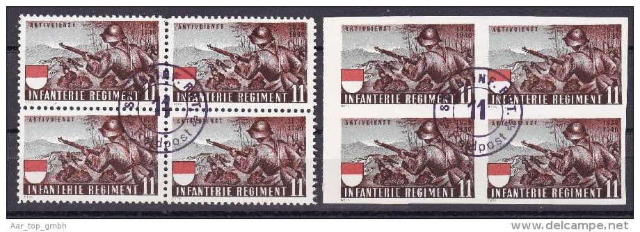 Schweiz Soldatenmarken 1939/40 Infanterie Regiment 11  2 Viererblock Gestempelt - Vignetten