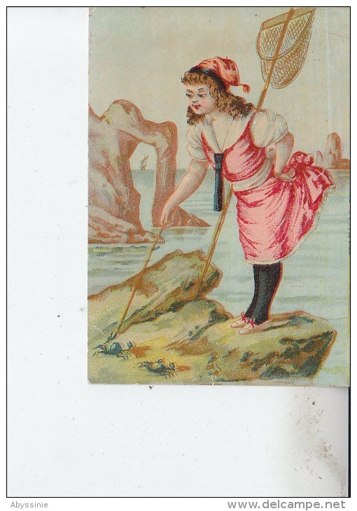 CHROMO DECOUPIS Non Collé - Fillette à La Pêche - épuisette - D19 23 - Ragazzi